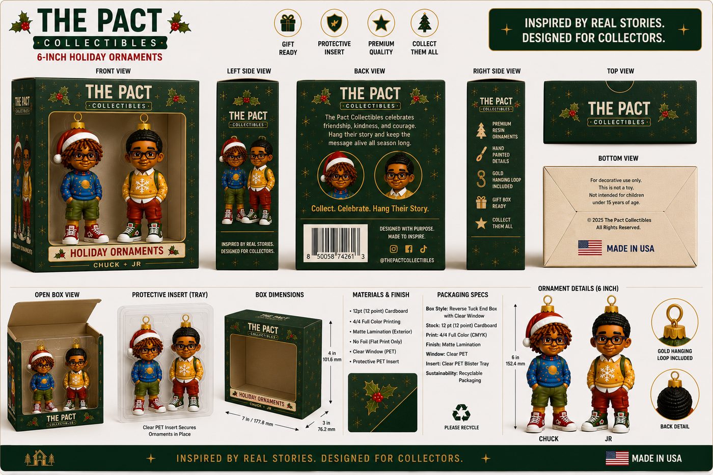 Chuck and JR holiday ornament packaging